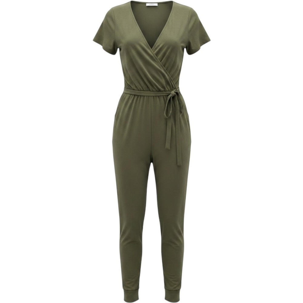 Heartloom Olive Green Wrap V-Neck Short Sleeve Jogger Jumpsuit Womens Small